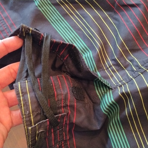 O'Neill Santa Cruz Board Shorts, Size 40, Black w/ green,red and yellow stripe - Picture 5 of 8